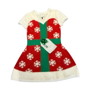With Love Derek Christmas Snowflake Gift Dress - Red & White Womens Large NWT